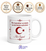 Türkiye Sevdalılarına Özel Kupa Bardak Hediye Porselen Ay Yıldız Tasarım