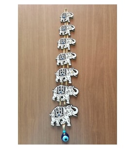 BİLGE Ahşap dualı kapı süsü nazar boncuklu fil detaylı (Siyah)