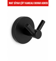 Banyo Havlu Askısı Siyah Metal 2’li Bornoz Lavabo Askılık Vidalı Sağlam