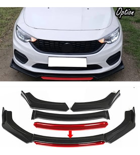 Fiat Egea Tipo Kırmızı Renkli Şeritli Dilli Ön Lip 4 Prç Parlak Siyah ABS