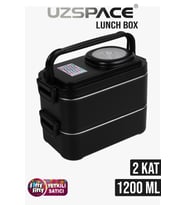 Uzspace 1200 ML İki Kat Dört Bölme Paslanmaz Çelik Lunch Box Yeni Nesil Sefer Tası-Sos Kaseli Model-FFLBOX8023