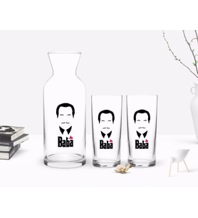 BK Home Renkli Baskılı Godfather Baba Tasarımlı İkili Rakı Bardağı ve Karaf Hediye Seti-12 (Model 1)