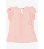 Breeze Kız Bebek Tişört Fırfırlı Nakışlı Güpürlü 6 Ay-2 Yaş, Somon