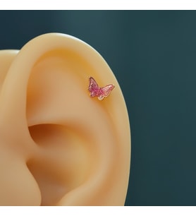 Pembe Kelebekli Çelik Piercing Helix Kıkırdak Conch Lob Gold (Çok Renkli)
