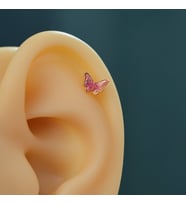 Pembe Kelebekli Çelik Piercing Helix Kıkırdak Conch Lob Gold (Çok Renkli)