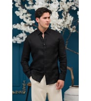 Regular Fit Gizli Düğmeli Yaka %100 Linen Ham Keten Gömlek