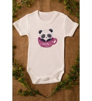 Unisex Bebek Cup Panda Baskılı Ekru Çıtçıtlı Body
