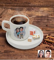 BK Gift Kişiye Özel Sunum Tabaklı Sevgililer Karikatürlü Türk Kahvesi Fincanı Model 101