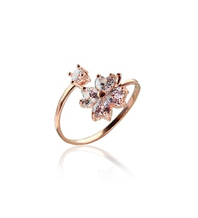 Gümüş zirkon taşlı yonca modeli ayarlamalı yüzük SGTL9390 (Rose)