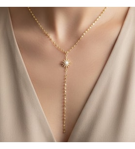 VİP SERİSİ/XUPING JEWELRY GÜNEŞ UZUN ZİRKON TAŞLI KOLYE (Altın Rengi)