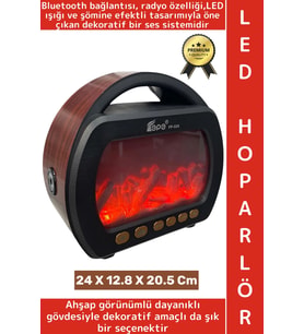 Premium Retro Dekoratif Speaker Ahşap Görünüm LED Işık Nostaljik Şömine Tasarımlı Bluetooth Hoparlör