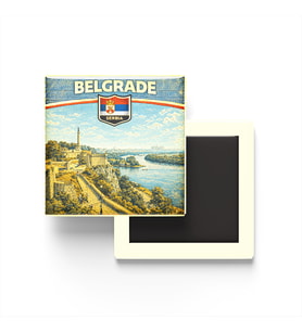 Retro Sırbistan Belgrad Şehri Temalı Vintage Buzdolap Magneti – 9x9 cm