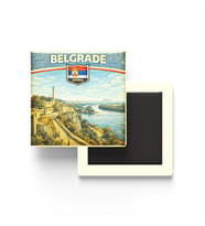 Retro Sırbistan Belgrad Şehri Temalı Vintage Buzdolap Magneti – 9x9 cm