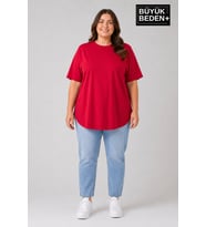 Süperlife Büyük Beden Kadın Bisiklet Yaka Basic Oval Etek Detalylı 3xl-6xl Uzun Tunik SPR26BTSK502