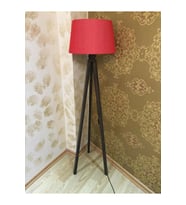 Kırmızı Kahve Lambader Konik Kumaş Başlık Ahşap Tripod LY689
