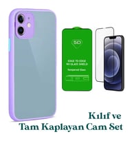 Apple iPhone 12 Uyumlu Montreal Kılıf Ve Tam Kaplayan Cam Set (Lila)