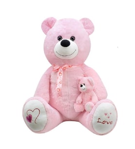 1085P Yavrulu Peluş Ayı Pembe 95 Cm