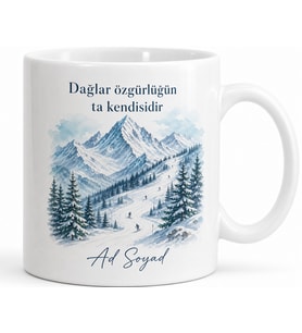 Kış Tatili Kayak Tasarımlı Baskılı Porselen Kupa Bardak Hediye