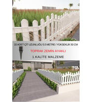 Dekoratif Plastik Bahçe ve Peyzaj Çiti 10 ADET ÇİT (Y: 50 CM / G: 5.5 M) TOPRAK AYAKLI (Beyaz)