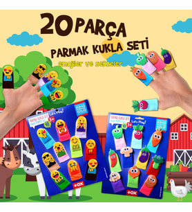2 Set - 20 Parça Tox Emojiler ve Sebzeler Parmak Kukla T106 T104