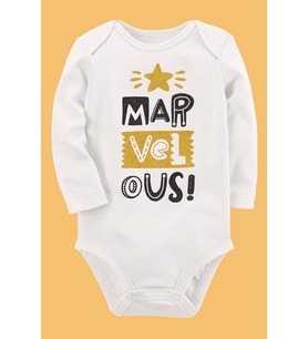 Organik Baskılı Pamuklu Unisex Bebek Body UZUNE265