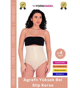 #Korse Vücut Şekillendiren Toparlayıcı Kaymaz Agraflı Yüksek Bel Slip Kadın Külot Korse - 4 Adet (Ten)