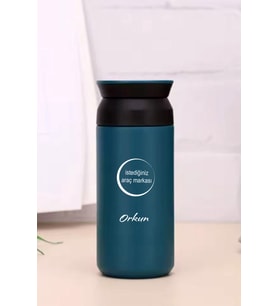Kişiye Özel 500 ML Paslanmaz Çelik Araç Baskılı Termos  8 Saat Isı Koruma  Kahve ve Çay Termosu (Mavi)