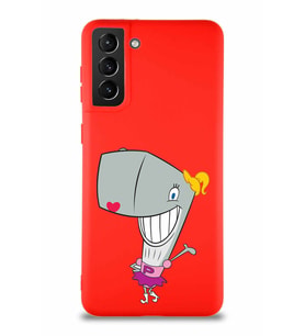 Samsung Galaxy S21 Plus Soft Premier Kapak Pearl Yengeç Tasarımlı Silikon Kılıf - Kırmızı (Şeffaf)
