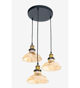 RİOLİGHT RETRO,RUSTİK,VİNTAGE BAL CAMLI SİYAH METAL GÖVDE 3XE27 DUYLU SARKIT AVİZE ÇAP:30CM  
