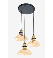 RİOLİGHT RETRO,RUSTİK,VİNTAGE BAL CAMLI SİYAH METAL GÖVDE 3XE27 DUYLU SARKIT AVİZE ÇAP:30CM  