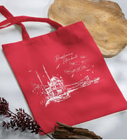 BK Gift İstanbul Tasarımlı Kırmızı Kumaş Bez Çanta, Baskılı Omuz Çantası, Alışveriş Çantası, Arkadaşa Hediye-2