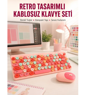 Renkli Retro Tuş Takımlı Klavye – 3 Cihaz Bağlantısı, Medya Kısayol Tuşları Yeni Nesil