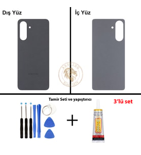 Samsung A56 Antrasit Arka Pil Kapağı Batarya Kapağı Lazer Kesim + Yapıştırıcı ve Vida Seti