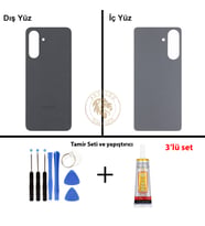 Samsung A56 Antrasit Arka Pil Kapağı Batarya Kapağı Lazer Kesim + Yapıştırıcı ve Vida Seti