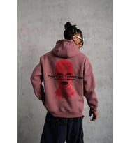 Erkek Maske Baskılı Kapüşonlu Sweat - Gül Kurusu