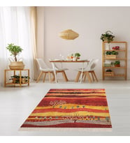 Ağaç Desenli Dijital Baskı Yıkanabilir Kaymaz Taban Etnik Kilim Desen Salon Halısı ve Yolluk (Turuncu)
