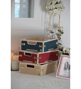 3'lü Ahşap Sepet Organizer Dikdörtgen Boy 27x19x8cm, Renkli Set