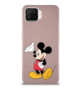 Oppo A73 Soft Premier Kapak Mickey Mouse-C Tasarımlı Silikon Kılıf - Pudra (Şeffaf)