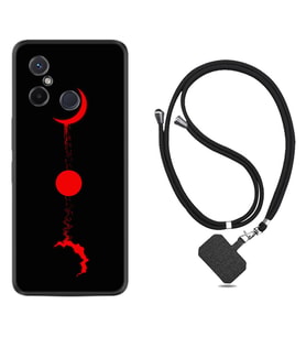 Xiaomi Redmi 12C Kılıf Silikon Boyun Askılı İpli Desenli Silikon Red Moon 1710