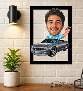 Kişiye Özel Arabalı Karikatürlü Çerçeveli Tablo – Fotoğraftan Spor Araba Temalı Portre Hediyesi Çerçeveli Tablo Otomobil Hediyesi,