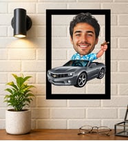 Kişiye Özel Arabalı Karikatürlü Çerçeveli Tablo – Fotoğraftan Spor Araba Temalı Portre Hediyesi Çerçeveli Tablo Otomobil Hediyesi,