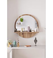 Keep 45 cm Dekoratif Yuvarlak Antre Hol Koridor Duvar Salon Mutfak Banyo Wc Ofis Ceviz Ayna