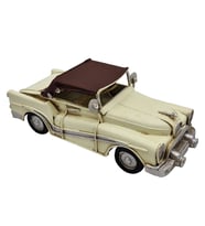 Küçük Boy El Yapımı Vintage Metal Krem Rengi Cabrio Klasik Araba Biblo - Nostaljik Dekoratif Model