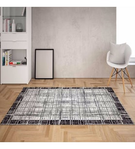 Geometrik Çizgiler Dijital Baskı Yıkanabilir Kaymaz Taban Vintage Salon Halısı ve Yolluk (Gri)