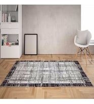 Geometrik Çizgiler Dijital Baskı Yıkanabilir Kaymaz Taban Vintage Salon Halısı ve Yolluk (Gri)
