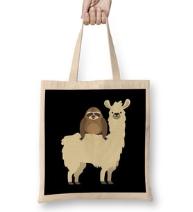 Cute & Funny Sloth Riding Llama Bez Çanta Uzun Saplı