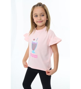 Toontoy Kız Çocuk Baskılı Tişört (Pudra)