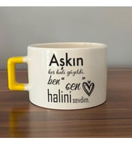 Aşkın Her Hali Güzeldi Baskılı Sarı Kulplu C Fincan