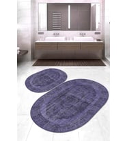 Dijital Baskılı Kaymaz Taban Yıkanabilir Oval 2'li Klozet Takımı Banyo Paspası NOKZ-HT-148 (Mor)