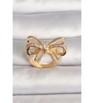 Pirinç Gold Renk Ayarlanabilir Zirkon Taşlı Kurdele Model Kadın Yüzük